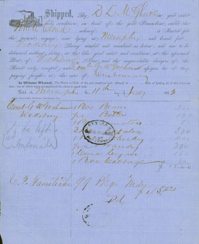 Dokument enthält den Stempel von Capt. Charles Parsons, Hilfsquartiermeister in St. Louis von Unknown